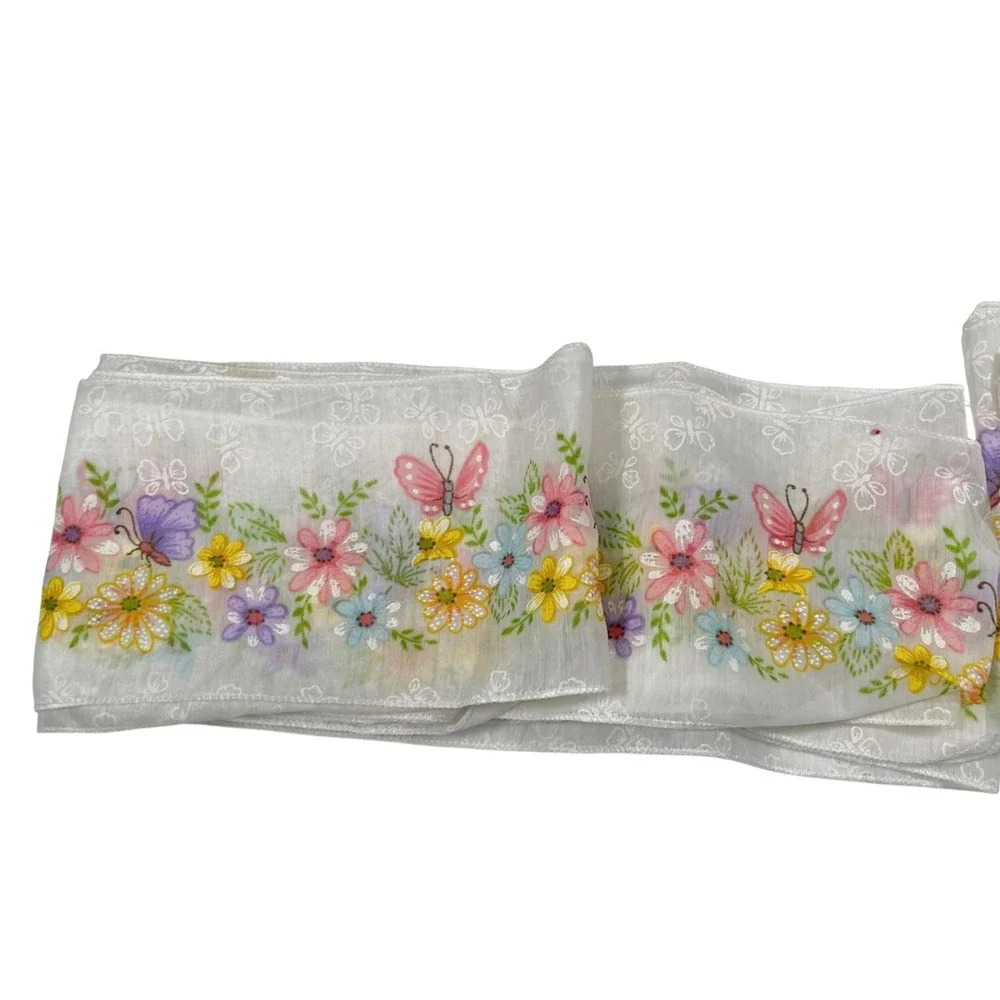 White Fabric Ribbon Butterfly Floral Trim Sheer Cottagecore Boho‎ Spring
